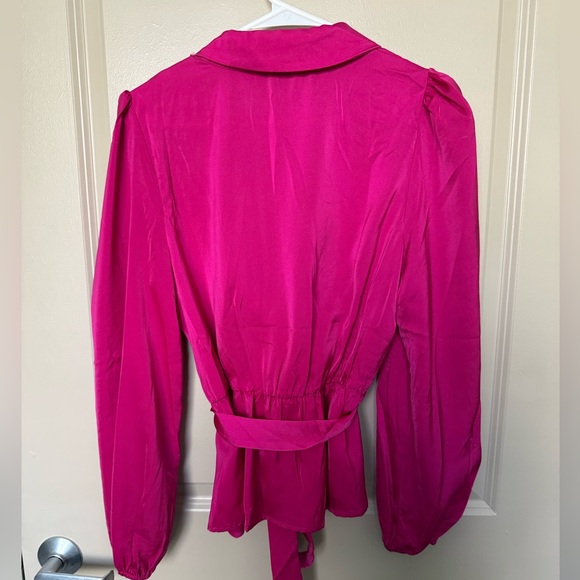 Lush Vibrant Pink Wrap Blouse - Picture 2 of 2